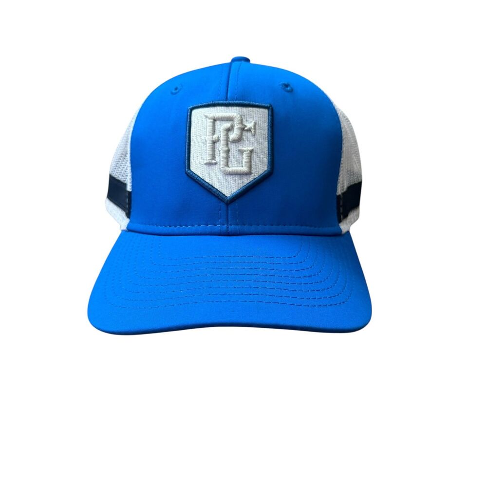 Perfect Game Blue White Mesh Plate Trucker Hat EUC